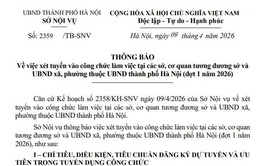 UBND xã Hòa Lạc thông báo về việc xét tuyển vào công chức làm việc tại các sở, cơ quan tương đương sở và UBND xã, phường thuộc UBND thành phố Hà Nội (đợt 1 năm 2026)!