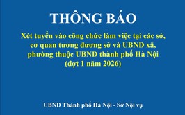THÔNG BÁO: Xét tuyển vào công chức làm việc tại các sở, cơ quan tương đương sở và UBND xã, phường thuộc UBND thành phố Hà Nội (đợt 1 năm 2026)