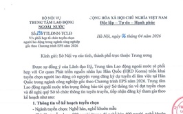 THÔNG BÁO TUYỂN CHỌN LAO ĐỘNG ĐI LÀM VIỆC TẠI HÀN QUỐC THEO CHƯƠNG TRÌNH EPS NĂM 2026