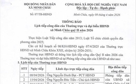 HĐND xã Minh Châu thông báo: Lịch tiếp công dân của Thường trực và đại biểu HĐND xã Minh Châu quý II/2026