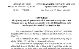 Thông báo công khai kết quả xác minh đất ở, nhà ở khác trên địa bàn xã Sơn Đồng của các hộ gia đình, cá nhân có đất ở bị thu hồi để thực hiện dự án Tu bổ, tôn tạo di tích chùa Lại Yên (Nhạ Phúc Tự)