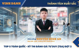 Nguyễn Đình An, học sinh THPT Hoài Đức A, đạt 86,17 điểm – top 5 toàn quốc kỳ thi TSA