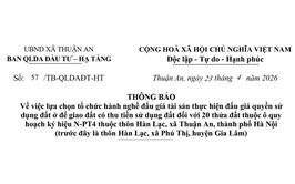 Thông báo lựa chọn tổ chức hành nghề đấu gíá tài sản thực hiện đấu giá quyền sử dụng đất ở để giao đất có thu tiền sử dụng đất đối với 20 thửa đất thuộc ô quy hoạch ký hiệu N-PT4 thuộc thôn Hàn Lạc