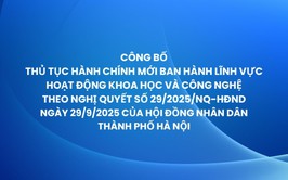 Công bố thủ tục hành chính mới ban hành lĩnh vực
Hoạt động khoa học và công nghệ