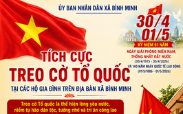 XÃ BÌNH MINH TÍCH CỰC TREO CỜ TỔ QUỐC CHÀO MỪNG KỶ NIỆM NGÀY GIẢI PHÓNG MIỀN NAM 30/4 VÀ NGÀY QUỐC TẾ LAO ĐỘNG 01/5