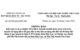 THÔNG BÁO KẾT QUẢ LỰA CHỌN TỔ CHỨC HÀNH NGHỀ ĐẤU GIÁ TÀI SẢN