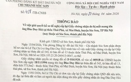 THÔNG BÁO GIẢI QUYẾT HỒ SƠ ĐỀ NGHỊ CẤP LẠI GCN DO BỊ MẤT MANG TÊN ÔNG ĐÀO DUY HỎI TẠI THÔN THÁI PHÙ, XÃ MAI ĐÌNH, HUYỆN SÓC SƠN, TP HÀ NỘI (NAY THUỘC XÃ SÓC SƠN, TP HÀ NỘI)