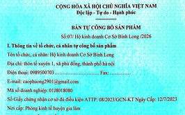 Bản tự công bố sản phẩm Hộ kinh doanh Cơ Sở Bình Long, thôn Tế Xuyên 1, xã Phù Đổng, TP Hà Nội.