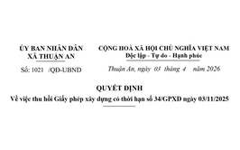Thu hồi Giấy phép xây dựng có thời hạn số 34.GPXD ngày 03.11.2025