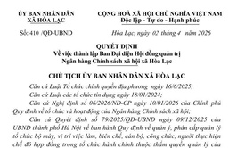 Ủy ban nhân dân xã Hòa Lạc ban hành Quyết định về việc thành lập Ban Đại diện Hội đồng quản trị Ngân hàng Chính sách xã hội xã Hòa Lạc.