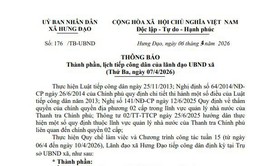 Thành phần, lịch tiếp công dân của lãnh đạo UBND xã (Thứ Ba, ngày 07/4/2026)