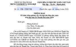 THÔNG BÁO Về việc tiêm phòng vắc xin Dại cho đàn chó, mèo trên địa bàn xã Thanh Oai năm 2026