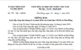 Lịch tiếp công dân tháng (5+6) năm 2026 của Lãnh đạo UBND xã Phù Đổng