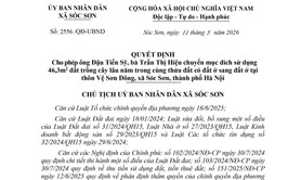 QUYẾT ĐỊNH CHO PHÉP ÔNG ĐẬU TIẾN SỸ, BÀ TRẦN THỊ HIỆU CHUYỂN MỤC ĐÍCH SỬ DỤNG 46,3M2 ĐẤT TRỒNG CÂY LÂU NĂM TRONG CÙNG THỬA ĐẤT CÓ ĐẤT Ở TẠI THÔN VỆ SƠN ĐÔNG, XÃ SÓC SƠN, THÀNH PHỐ HÀ NỘI
