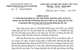 Phường Hồng Hà thông báo dừng hoạt động sản xuất, kinh doanh trong phạm vi GPMB dự án cầu Tứ Liên