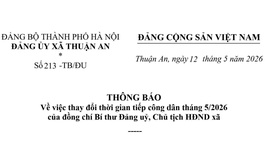 Thông báo về việc thay đổi thời gian tiếp công dân tháng 5/2026 của đồng chí Bí thư Đảng uỷ xã