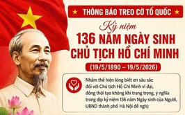Thông báo treo cờ Tổ quốc kỷ niệm 136 năm Ngày sinh Chủ tịch Hồ Chí Minh (19/5/1890 - 19/5/2026)