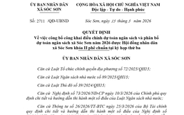 XÃ SÓC SƠN: CÔNG KHAI ĐIỀU CHỈNH DỰ TOÁN NGÂN SÁCH VÀ PHÂN BỔ DỰ TOÁN NGÂN SÁCH NĂM 2026