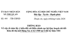 Thông báo về việc tổ chức lấy ý kiến đối với Điều chỉnh cục bộ Quy hoạch chi tiết Khu đô thị mới Đặng Xá, tỷ lệ 1/500 tại ô đất ký hiệu TH1