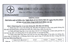 Thông báo về việc bảo vệ công trình điện lực và an toàn điện