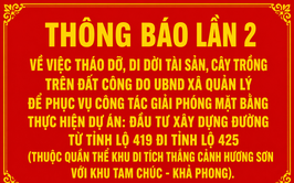 Thông báo lần 2 về việc tháo dỡ, di dời tài sản, cây trồng trên đất công do UBND xã quản lý để phục vụ công tác giải phóng mặt bằng thực hiện dự án