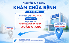 THÔNG BÁO
Về việc chuyển địa điểm khám bệnh, chữa bệnh, dịch vụ y tế tại Điểm trạm y tế Đức Hòa chuyển về thực hiện tại Phòng khám Đa khoa Xuân Giang thuộc Trạm y tế xã Đa Phúc
