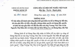 THÔNG BÁO
Về việc niêm yết danh sách công khai kết quả kiểm tra hồ sơ Đăng ký đất đai, tài sản gắn liền với đất, cấp giấy chứng nhận quyền sử dụng đất của ông Vương Văn Tân