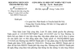 LỊCH TIẾP CÔNG DÂN CỦA ĐẠI BIỂU HĐND THÀNH PHỐ HÀ NỘI THÁNG 5, 6 NĂM 2026