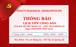 Lịch tiếp công dân của đồng chí Bí thư Đảng ủy, Chủ tịch HĐND xã ngày 04/6/2026 (thứ Năm)
