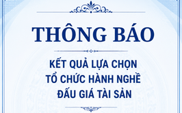 THÔNG BÁO KẾT QUẢ LỰA CHỌN TỔ CHỨC HÀNH NGHỀ ĐẤU GIÁ TÀI SẢN
