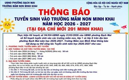 TRƯỜNG MẦM NON MINH KHAI: THÔNG BÁO TUYỂN SINH NĂM HỌC 2026 – 2027