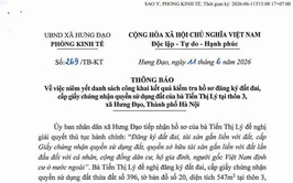 THÔNG BÁO
Về việc niêm yết danh sách công khai kết quả kiểm tra hồ sơ đăng ký đất đai, cấp giấy chúng nhận quyền sử dụng đất của bà Tiến Thị Lý tại thôn 3, xã Hưng Đạo, Thành phố Hà Nội