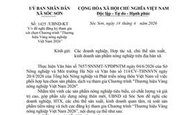 VỀ VIỆC ĐỀ NGHỊ ĐĂNG KÝ THAM GIA XÉT CHỌN CHƯƠNG TRÌNH THƯƠNG HIỆU VÀNG NÔNG NGHIỆP VIỆT NAM 2026 đề nghị đăng ký tham gia xét chọn Chương trình