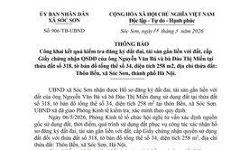THÔNG BÁO CÔNG KHAI KẾT QUẢ KIỂM TRA ĐĂNG KÝ ĐẤT ĐAI, TÀI SẢN GẮN LIỀN VỚI ĐẤT, CẤP GIẤY CHỨNG NHẬN QSDĐ