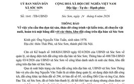THÔNG BÁO VỀ VIỆC YÊU CẦU THU DỌN TÀI SẢN, THÁO DỠ CÔNG TRÌNH VẬT KIẾN TRÚC, DI CHUYỂN VẬT NUÔI, HOÀN TRẢ MẶT BẰNG ĐỐI VỚI CÁC THỬA, KHU ĐẤT CÔNG TRÊN ĐỊA BÀN XÃ SÓC SƠN