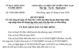 Quyết định về việc công bố ngày tổ chức lấy ý kiến đại diện hộ gia đình thực hiện sáp nhập thôn để thành lập thôn mới trên địa bàn xã Phù Đổng