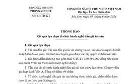 KẾT QUẢ LỰA CHỌN TỔ CHỨC HÀNH NGHỀ ĐẤU GIÁ VẬT CHỨNG VỤ ÁN, TÀI SẢN TỊCH THU