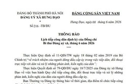 THÔNG BÁO
Lịch tiếp công dân định kỳ của Đồng chí Bí thư Đảng uỷ xã, tháng 6 năm 2026