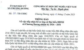 Thông báo tiếp nhận hồ sơ ứng cử Đại biểu HĐND xã Chương Dương nhiệm kỳ 2026-2031