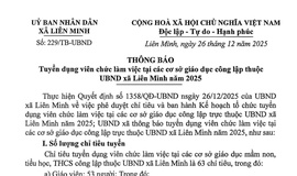 THÔNG BÁO TUYỂN DỤNG VIÊN CHỨC LÀM VIỆC TẠI CÁC CƠ SỞ GIÁO DỤC CÔNG LẬP THUỘC UBND XÃ LIÊN MINH NĂM 2025
