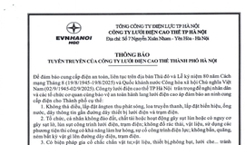 THÔNG BÁO TUYÊN TRUYỀN CỦA CÔNG TY LƯỚI ĐIỆN CAO THẾ THÀNH PHỐ HÀ NỘI