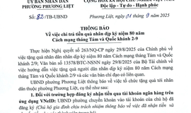 Thông báo: Về việc chi trả tiền quà kỷ niệm 80 năm Cách mạng tháng 8 và Quốc khánh 2-9