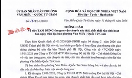 ĐIỀU CHỈNH THỜI GIAN THU GOM RÁC THẢI SINH HOẠT: ĐỀ NGHỊ NHÂN DÂN TRÊN ĐỊA BÀN PHƯỜNG VĂN MIẾU - QUỐC TỬ GIÁM PHỐI HỢP THỰC HIỆN
