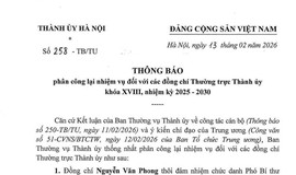 HÀ NỘI THÔNG BÁO PHÂN CÔNG LẠI NHIỆM VỤ ĐỐI VỚI CÁC ĐỒNG CHÍ THƯỜNG TRỰC THÀNH ỦY KHÓA XVIII
