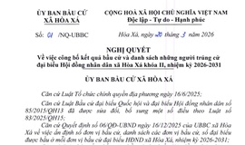 ỦY BAN BẦU CỬ XÃ HÒA XÁ BAN HÀNH NGHỊ QUYẾT CÔNG BỐ KẾT QUẢ BẦU CỬ VÀ DANH SÁCH 28 NGƯỜI TRÚNG CỬ ĐẠI BIỂU HỘI ĐỒNG NHÂN DÂN XÃ KHÓA II, NHIỆM KỲ 2026 – 2031