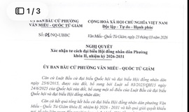 PHƯỜNG VĂN MIẾU – QUỐC TỬ GIÁM THÔNG QUA NGHỊ QUYẾT XÁC ĐỊNH TƯ CÁCH ĐẠI BIỂU HỘI ĐỒNG NHÂN DÂN PHƯỜNG KHÓA II, NHIỆM KỲ 2026 - 2031.