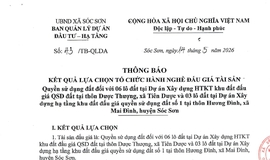 XÃ SÓC SƠN THÔNG BÁO KẾT QUẢ LỰA CHỌN TỔ CHỨC HÀNH NGHỀ ĐẤU GIÁ TÀI SẢN