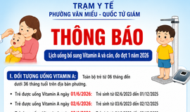 THÔNG BÁO LỊCH UỐNG BỔ SUNG VITAMIN A VÀ CÂN, ĐO ĐỢT 1 NĂM 2026
