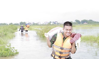 Xã Đa Phúc: Khoảng 350 bộ đội, dân quân hỗ trợ người dân thu hoạch lúa chạy lũ