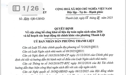 UBND phường Thanh Liệt công bố công khai số liệu dự toán ngân sách năm 2026 và kế hoạch các hoạt động tài chính khác của phường Thanh Liệt